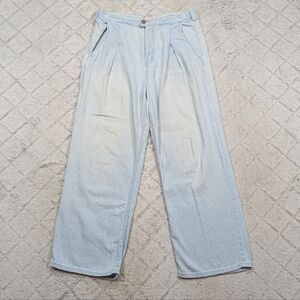 Free People Jeans Womens 29 Blue Lightwash Slouchy Wide Leg Pleated